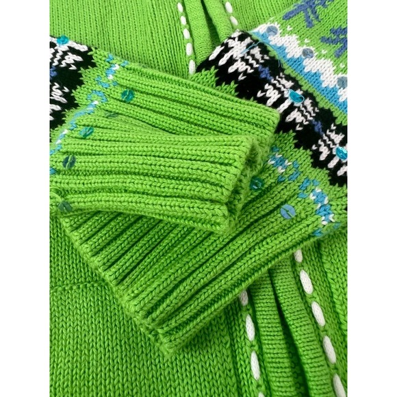 Quacker Factory Women's Green Long Sleeve Full Zip Ski Snow Motif Sweater M - Picture 3 of 16